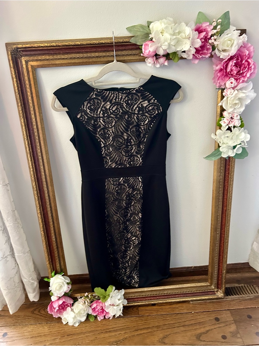 London Style Black Lace-Front Midi Dress
